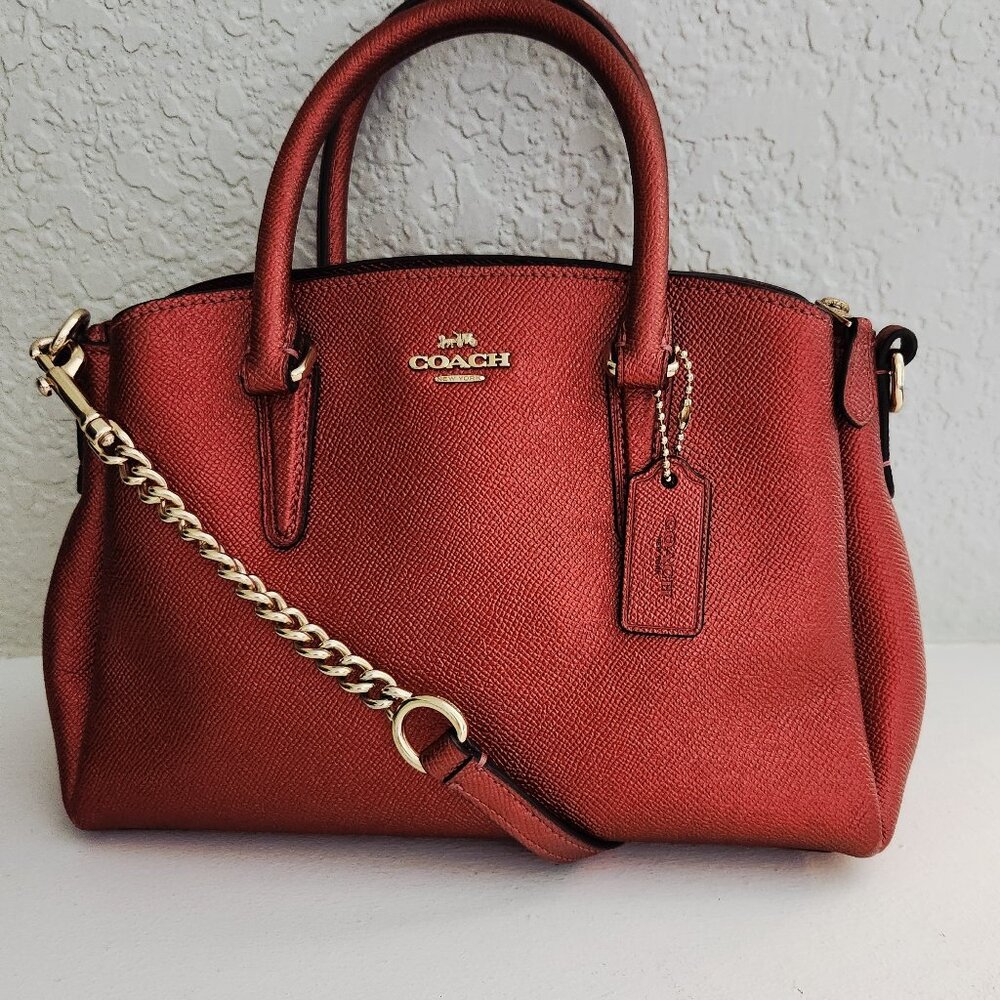 Like New Coach Sage Metallic Ruby Red Shoulder Bag Purse Satchel